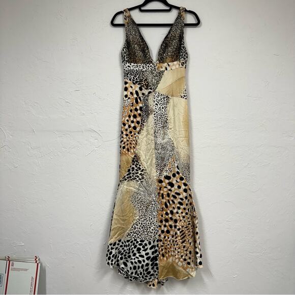 Jovani Black & Tan Animal Print Silk Patchwork Maxi Dress Womens 2 Formal Gown - Picture 1 of 14